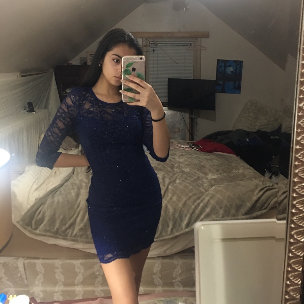sparkly blue lace Windsor dress